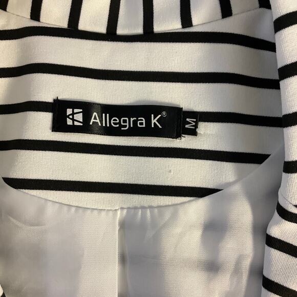Allegra K Black and Cream Striped Two Button Long Sleeve Blazer Size M - Picture 5 of 9